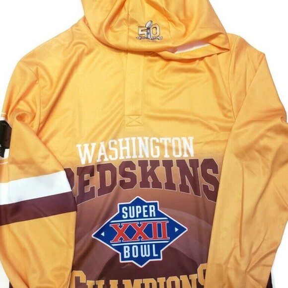 NFL Washington Redskins Super Bowl XXII Champions Hood Long Sleeve Tee Mens M - Picture 2 of 8
